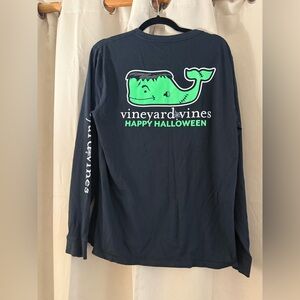Vineyard Vines Black Long Sleeve with Green Whale Halloween Design
